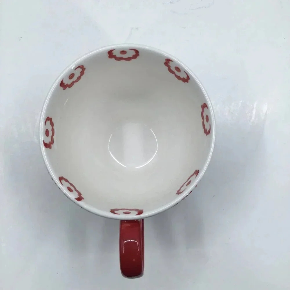 Dutch Wax Coffee Tea Mug Cup Hand-Painted Wisconsin Red White Floral Cottagecore - Picture 6 of 8